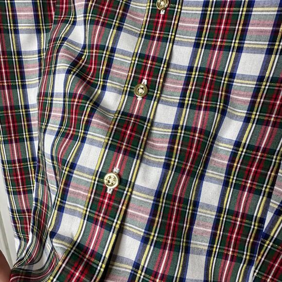 Talbots Non-Iron Plaid Metallic Gold Red Green‎ Button Down Shirt Sz 8Petite - Picture 4 of 5